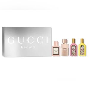 Gucci Beauty Fragrance Collection with Pink and Gold Accents set of 4